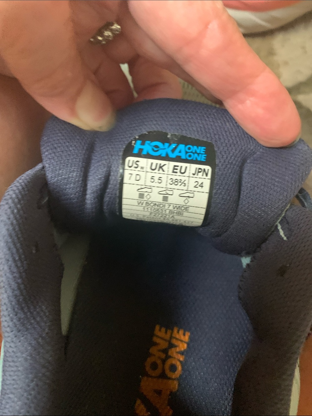 Hoka One One Women's Light Blue Running Shoes with Navy, Orange & Pink Accents - Picture 2 of 5